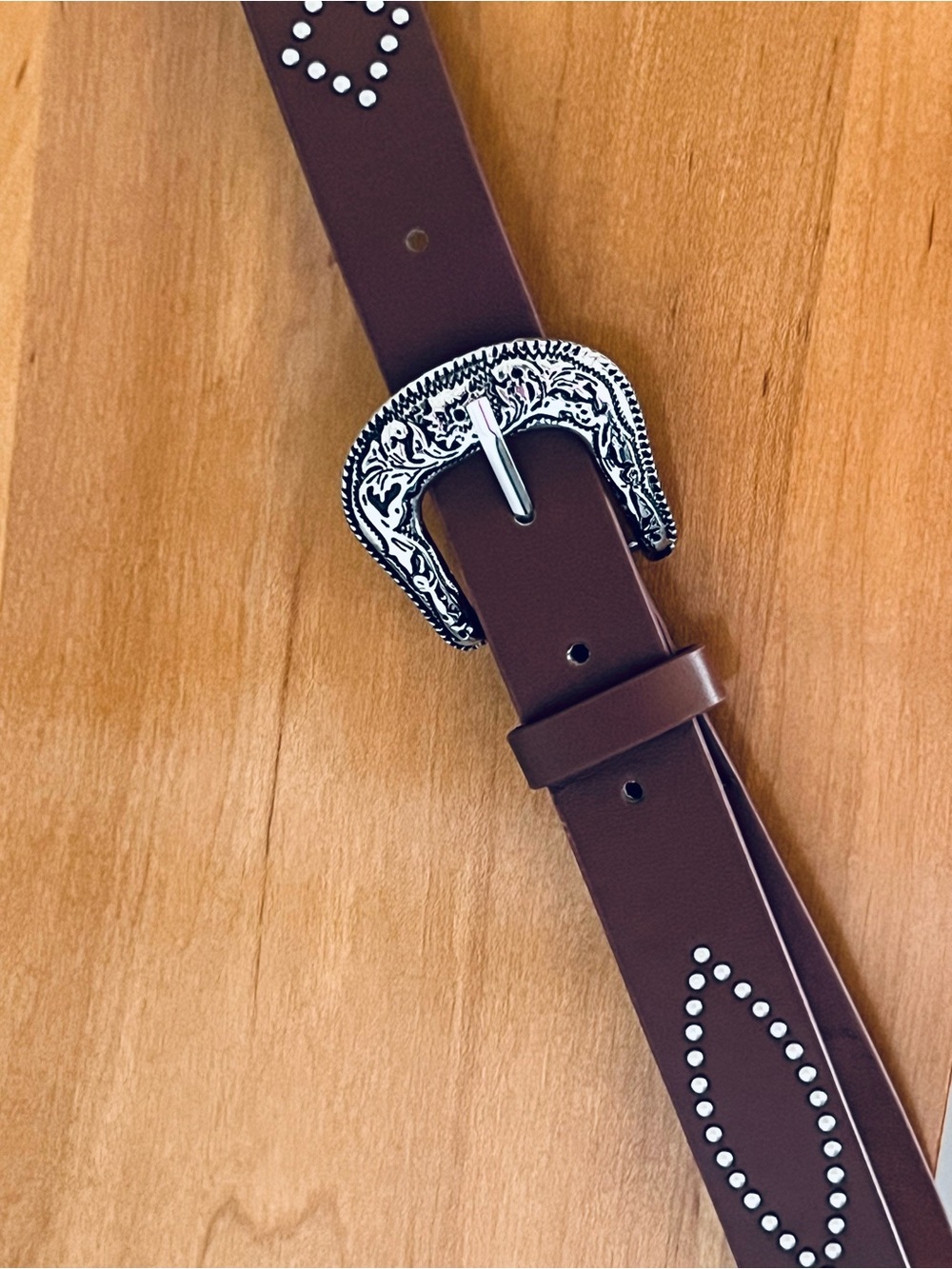 Madden Girl Brown Faux-Leather Belt with Silver Studded Buckle